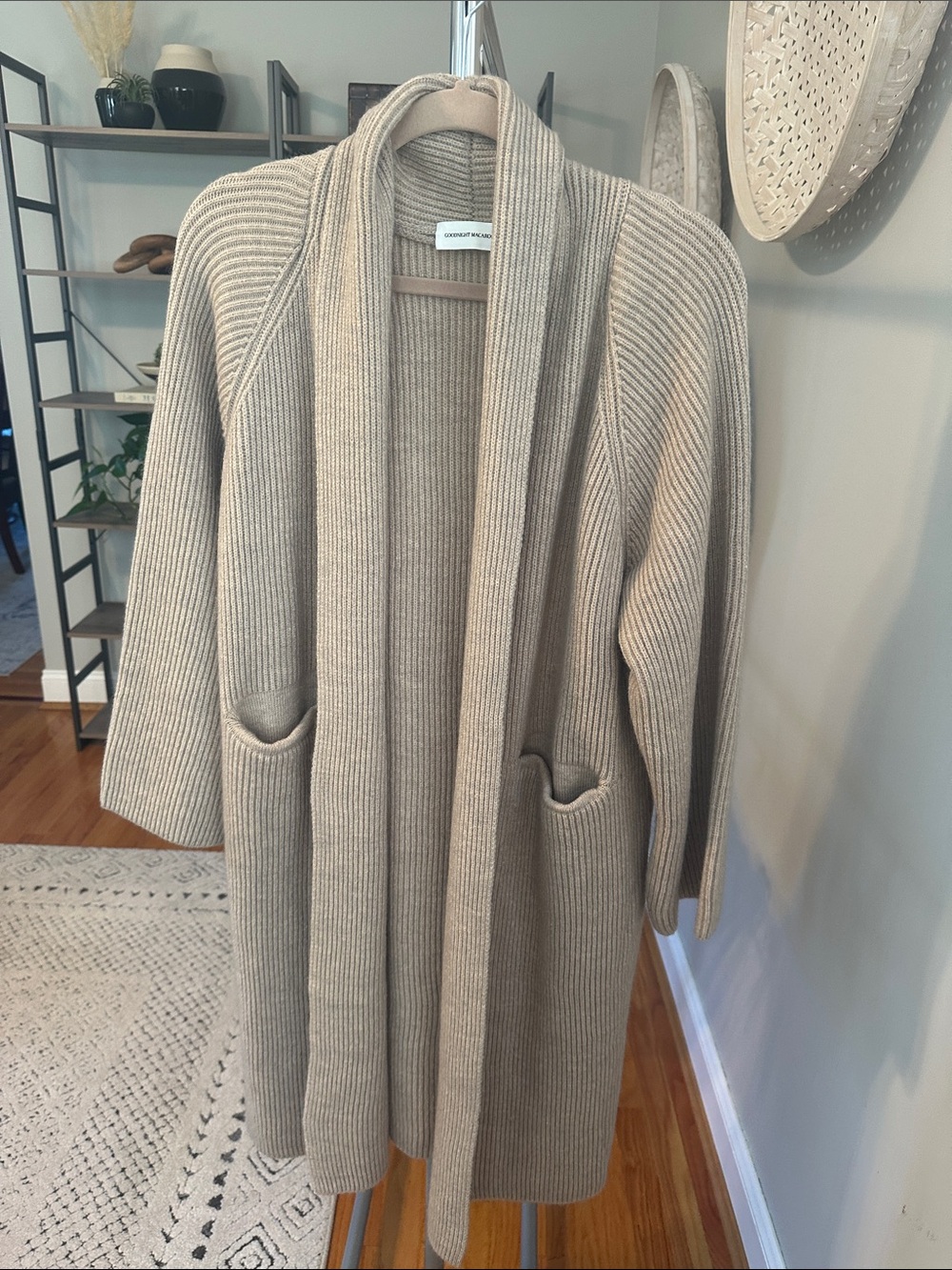 Goodnight Macaroon Taupe Ribbed Open-Front Pocket Cardigan